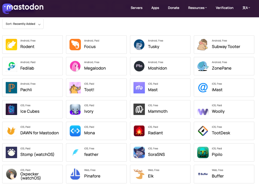 A screenshot of Mastodon apps