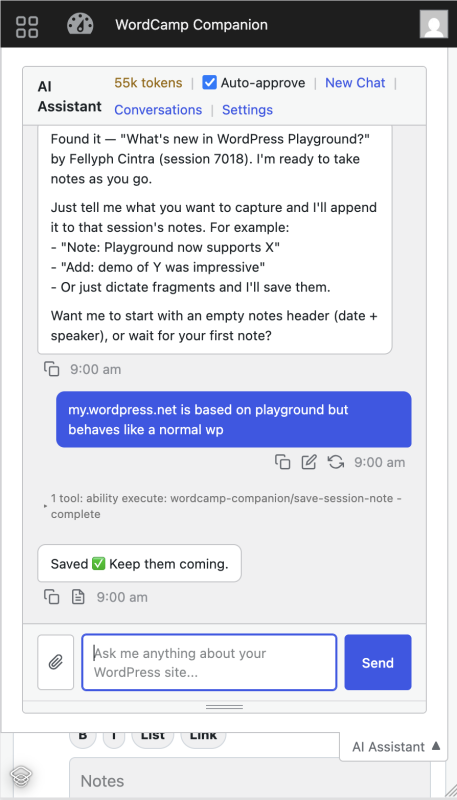 Taking notes in AI assistant as you go