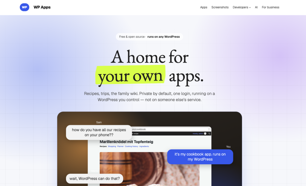 Screenshot of the wpapps.kirk.at homepage