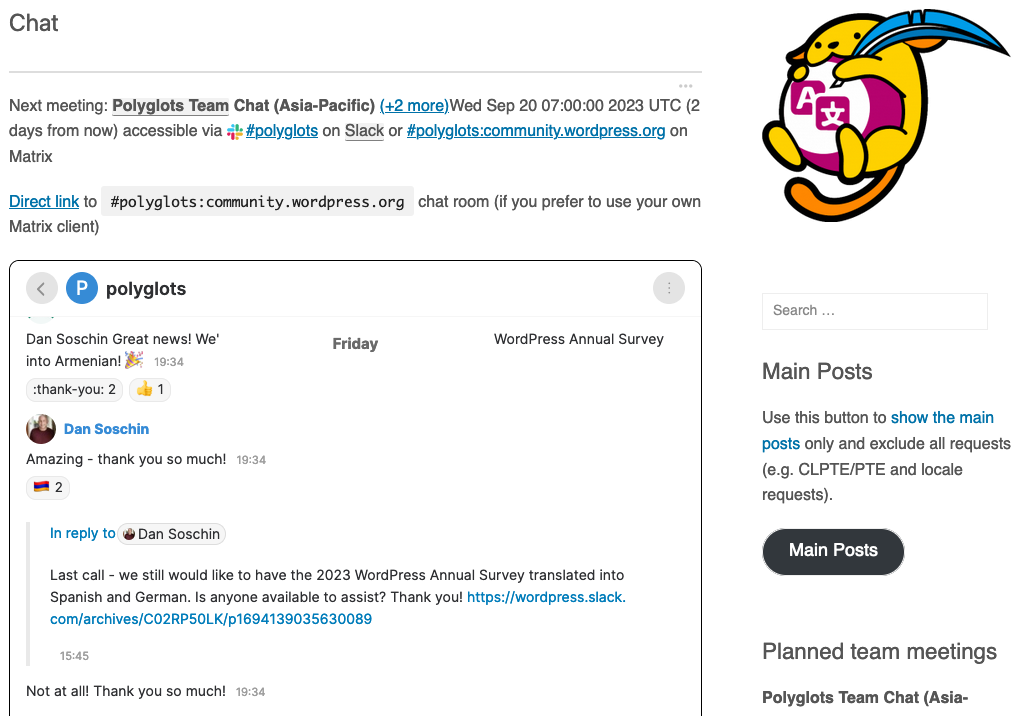 Making WordPress Polyglots Team chat page