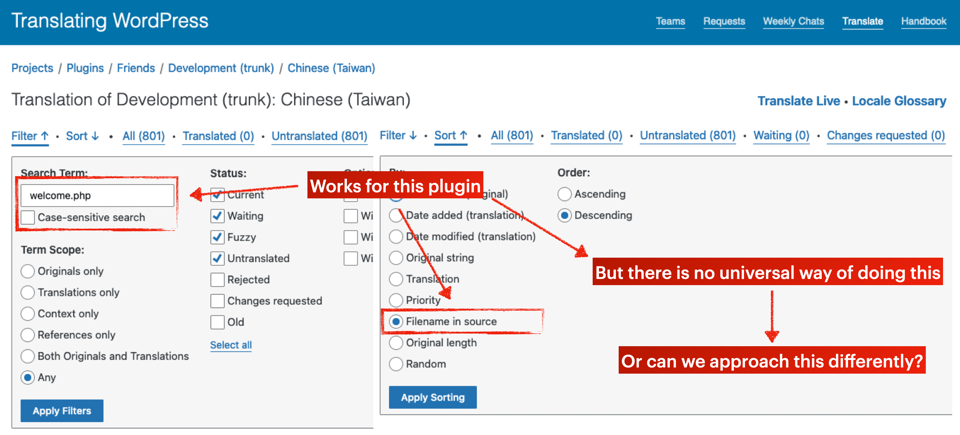 The updated filter sections, asking whether we could approach this differently?