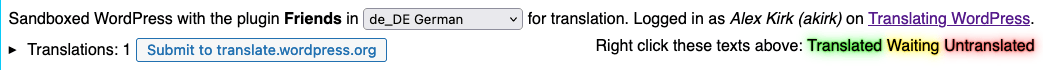 The bottom section of Translate Live showing an unsubmitted translaton with a button: Submit to translate.wordpress.org