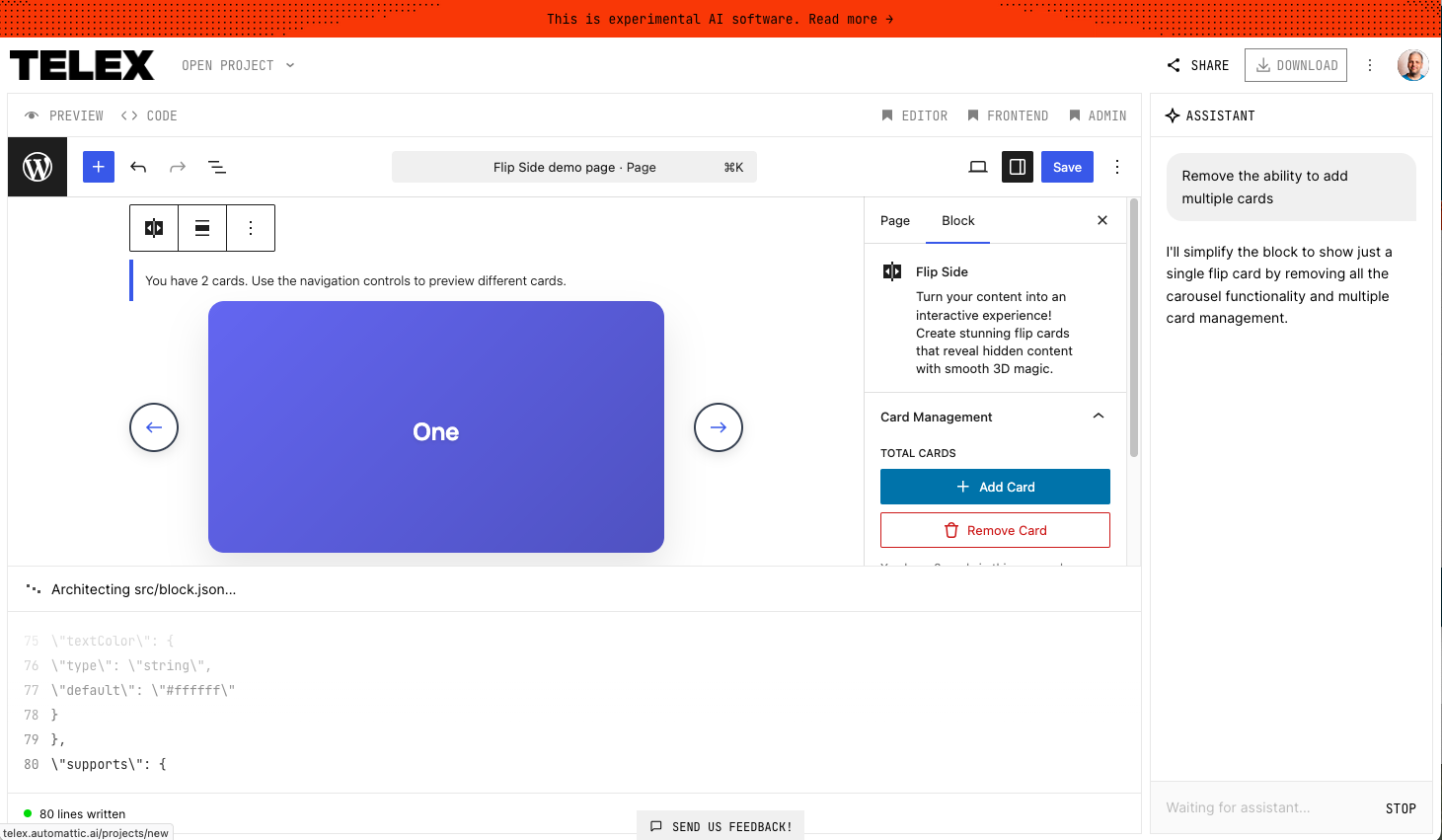 Telex Prompting UI Screenshot